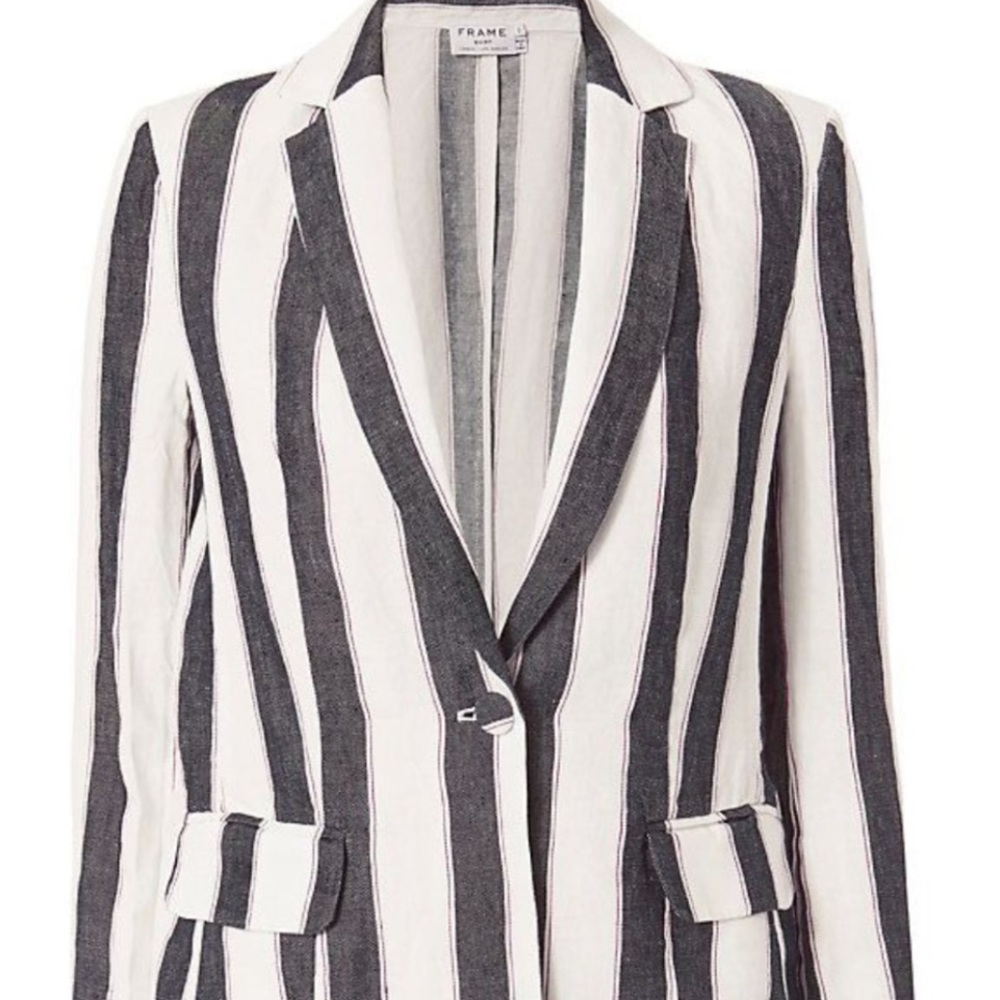 🆕 FRAME Denim Linen Striped Blazer - Picture 3 of 5